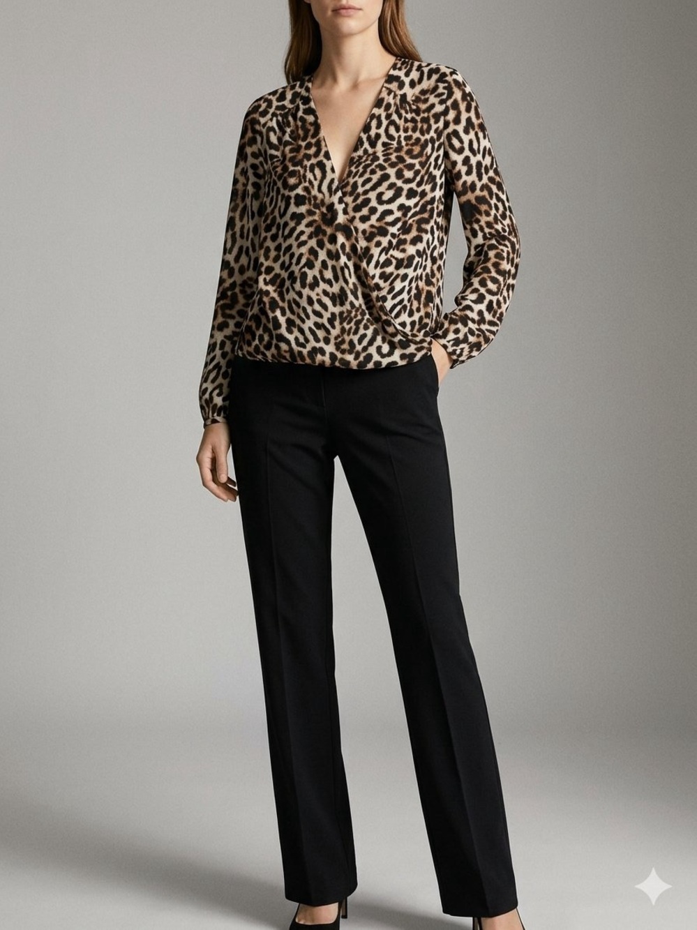 INC International Concepts Leopard Print Wrap Blouse - Brown/Black/Cream